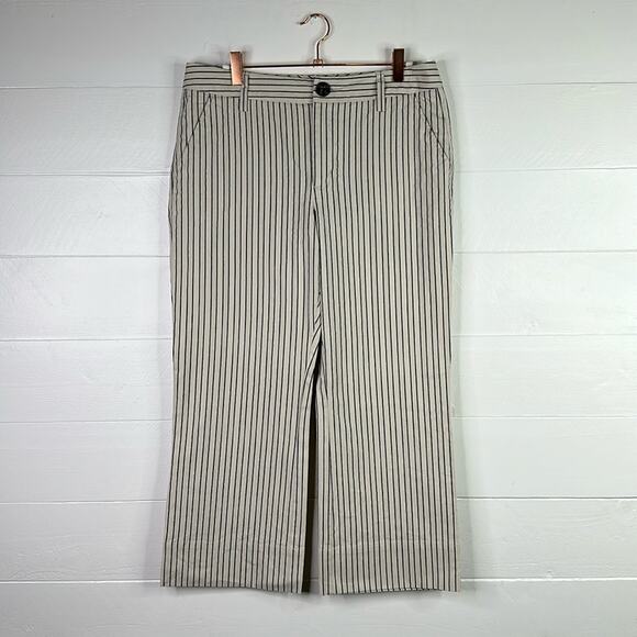 CABI‎ Cream Blue Striped Wide Leg Cropped Trouser Pants Bottoms Size 6 - Picture 1 of 11